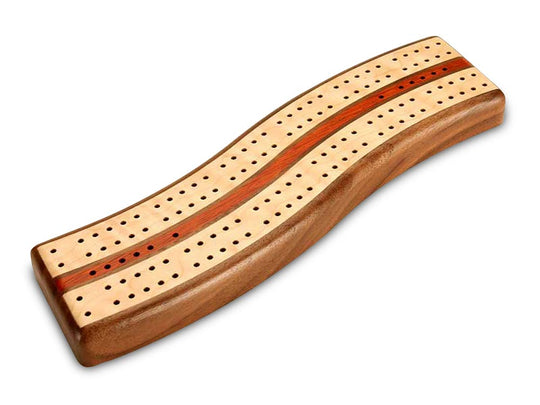 Top View of a Walnut S Curve Cribbage Board