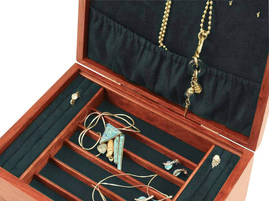 Open View Zoomed in of a Cascade II Jewelry Box –2 Drawer Sapphire