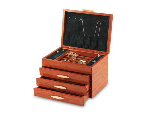 Open Top View of a Cascade II Jewelry Box –3 Drawer Sapphire
