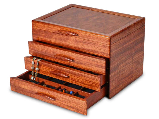 Drawer Open View of a Prairie II Jewelry Box –3 Drawer Sapphire