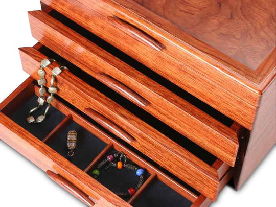 Open Drawer Top View of a Prairie II Jewelry Box –3 Drawer Sapphire