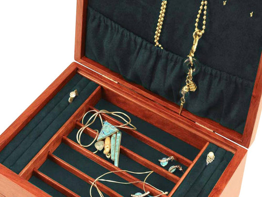 Open View Zoomed in of a Prairie II Jewelry Box –3 Drawer Sapphire