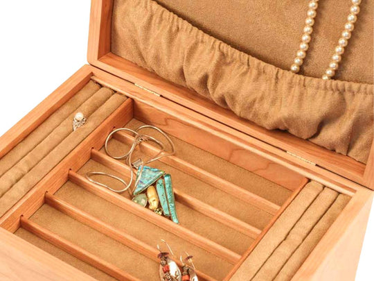 Open Top View Zoomed in of a Cascade I Jewelry Box –2 Drawer Pearl