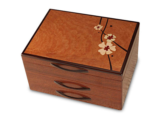Angled View of a Moon Flowers Jewelry Box –2 Drawer
