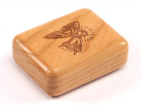 Top View of a 2" Flat Narrow Cherry with laser engraved image of Angel & Star