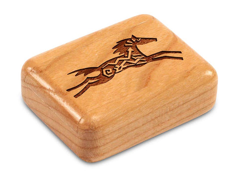 Top View of a 2" Flat Narrow Cherry with laser engraved image of Primitive Horse