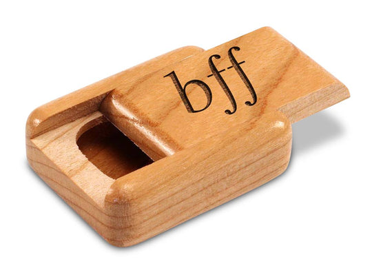 Opened View of a 2" Flat Narrow Cherry with laser engraved image of BFF