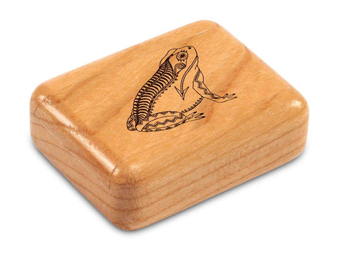 Top View of a 2" Flat Narrow Cherry with laser engraved image of Heartline Frog