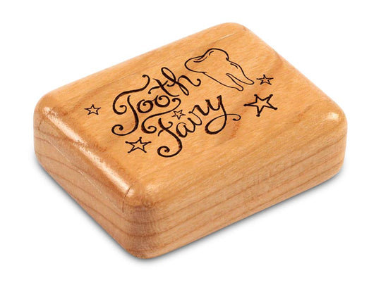 Top View of a 2" Flat Narrow Cherry with laser engraved image of Tooth Fairy