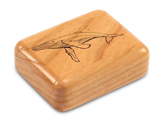 Top View of a 2" Flat Narrow Cherry with laser engraved image of Humpback Whale