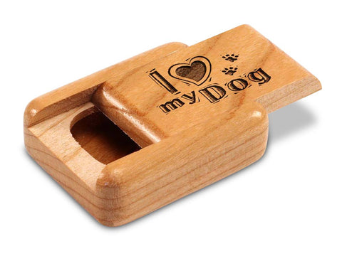 Top View of a 2" Flat Narrow Cherry with laser engraved image of I Heart My Dog