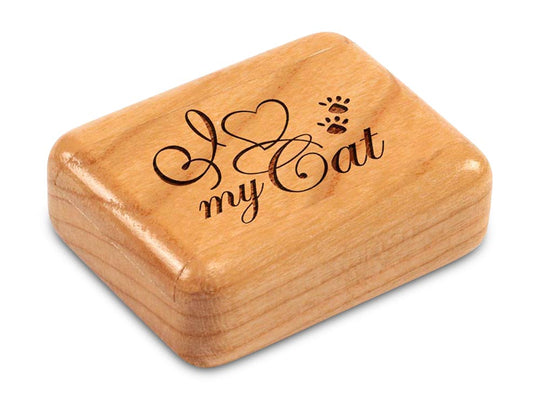 Top View of a 2" Flat Narrow Cherry with laser engraved image of I Heart My Cat