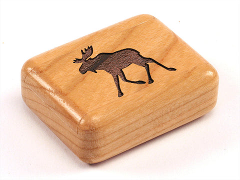Top View of a 2" Flat Narrow Cherry with laser engraved image of Moose
