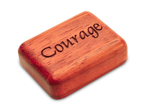 Top View of a 2" Flat Narrow Padauk with laser engraved image of Courage