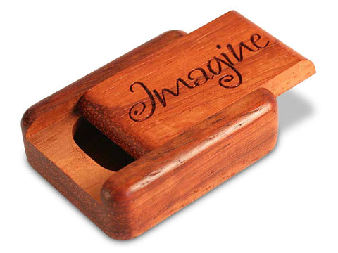 Top View of a 2" Flat Narrow Padauk with laser engraved image of Imagine