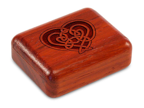 Top View of a 2" Flat Narrow Padauk with laser engraved image of Celtic Heart