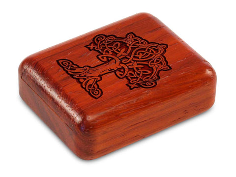 Top View of a 2" Flat Narrow Padauk with laser engraved image of Tree of Life