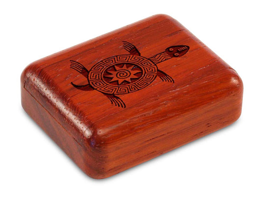 Top View of a 2" Flat Narrow Padauk with laser engraved image of Primitive Turtle