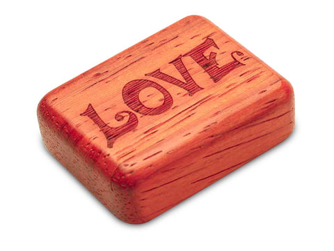 Top View of a 2" Flat Narrow Padauk with laser engraved image of Groovy Love