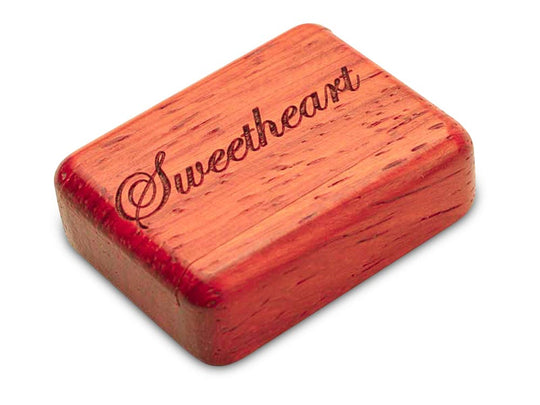 Opened View of a 2" Flat Narrow Padauk with laser engraved image of Sweetheart