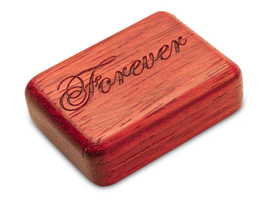 Opened View of a 2" Flat Narrow Padauk with laser engraved image of Forever