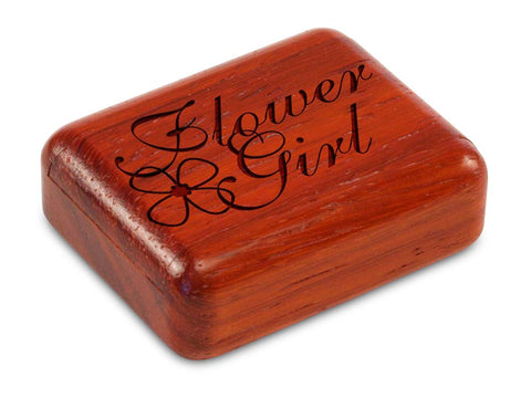 Top View of a 2" Flat Narrow Padauk with laser engraved image of Flower Girl