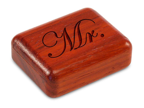 Top View of a 2" Flat Narrow Padauk with laser engraved image of Mr.