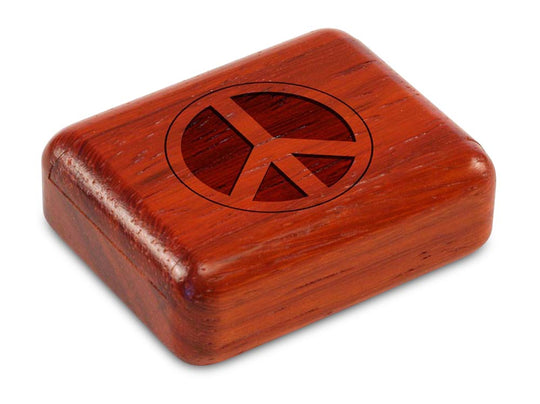 Top View of a 2" Flat Narrow Padauk with laser engraved image of Peace Sign
