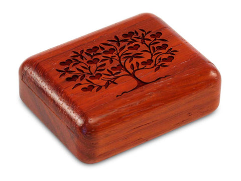 Top View of a 2" Flat Narrow Padauk with laser engraved image of Heart Tree