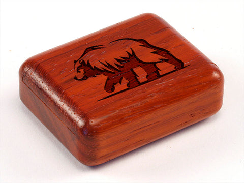 Top View of a 2" Flat Narrow Padauk with laser engraved image of Stylized Bear