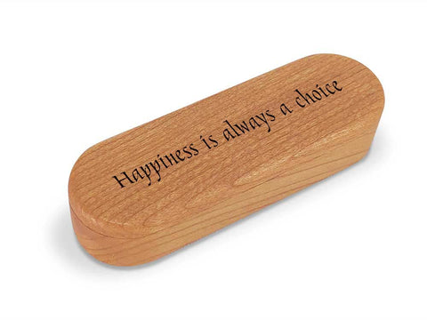 Top View of a Snap-Lid Mantra with laser engraved image of Happiness is always a choice