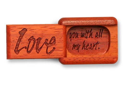 Top View of a 2" Flat Narrow Padauk with laser engraved image of Love You With All My Heart