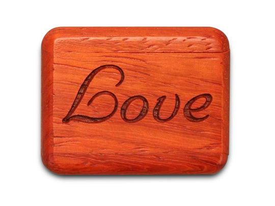 Opened View of a 2" Flat Narrow Padauk with laser engraved image of Love You!