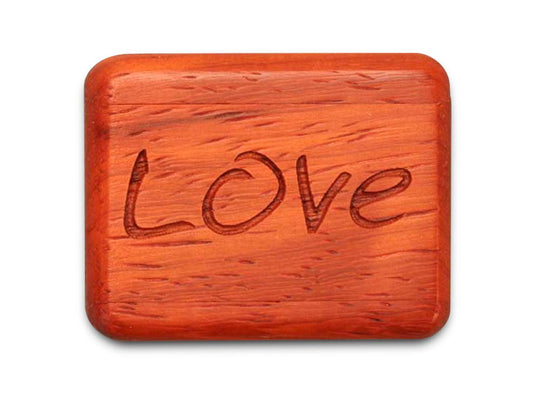 Opened View of a 2" Flat Narrow Padauk with laser engraved image of Love You Just The Way You Are