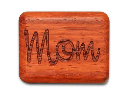 Opened View of a 2" Flat Narrow Padauk with laser engraved image of Mom, Your Love Never Fails