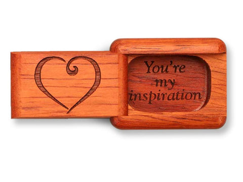 Top View of a 2" Flat Narrow Padauk with laser engraved image of You're My Inspiration