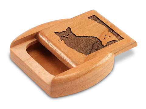 Top View of a 2" Flat Wide Cherry with laser engraved image of Cat Memories