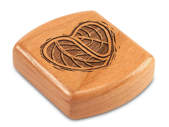 Top View of a 2" Flat Wide Cherry with laser engraved image of Heart Leaves