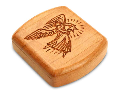 Top View of a 2" Flat Wide Cherry with laser engraved image of Angel & Star