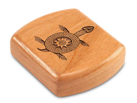Top View of a 2" Flat Wide Cherry with laser engraved image of Primitive Turtle