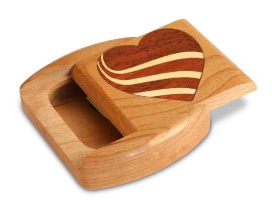 Opened View of a 2" Flat Wide Cherry with marquetry pattern of Swirl Heart Marquetry of a 2" Flat Wide Cherry - Swirl Heart Marquetry