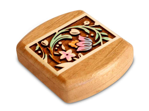 Top View of a 2" Flat Wide Cherry with inlay pattern of  with color printed image of Floral I Prismatone of a 2" Flat Wide Cherry - Floral I Prismatone