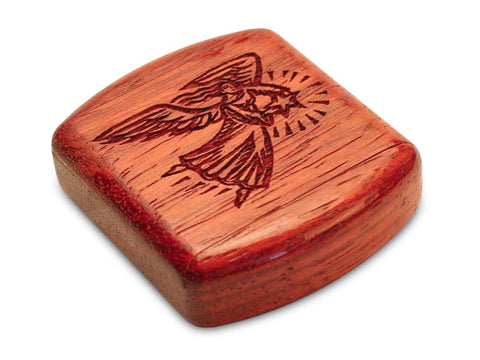 Top View of a 2" Flat Wide Padauk with laser engraved image of Angel & Star