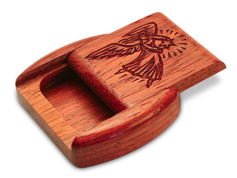 Top View of a 2" Flat Wide Padauk with laser engraved image of Angel & Star