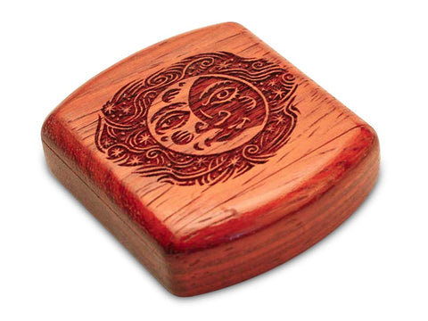 Top View of a 2" Flat Wide Padauk with laser engraved image of Smiling Moon