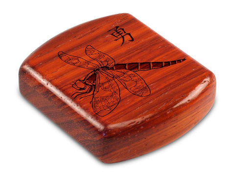 Top View of a 2" Flat Wide Padauk with laser engraved image of Dragonfly