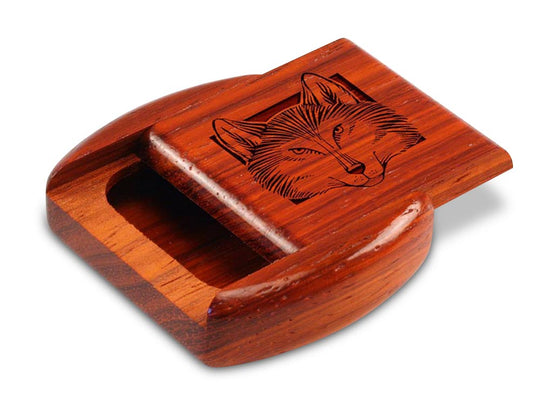 Opened View of a 2" Flat Wide Padauk with laser engraved image of Wolf Head