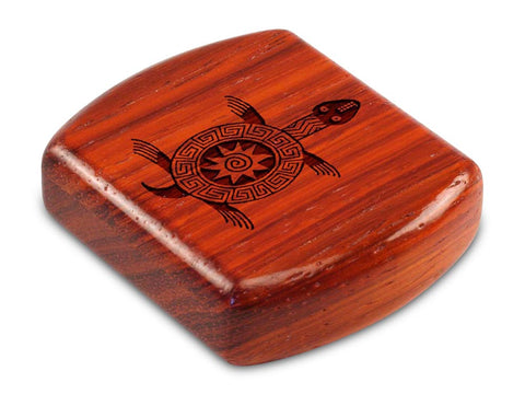 Top View of a 2" Flat Wide Padauk with laser engraved image of Primitive Turtle