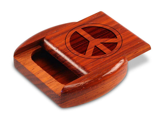 Opened View of a 2" Flat Wide Padauk with laser engraved image of Peace Sign