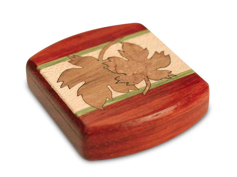 Top View of a 2" Flat Wide Padauk with marquetry pattern of Maple Leaves Marquetry of a 2" Flat Wide Padauk - Maple Leaves Marquetry